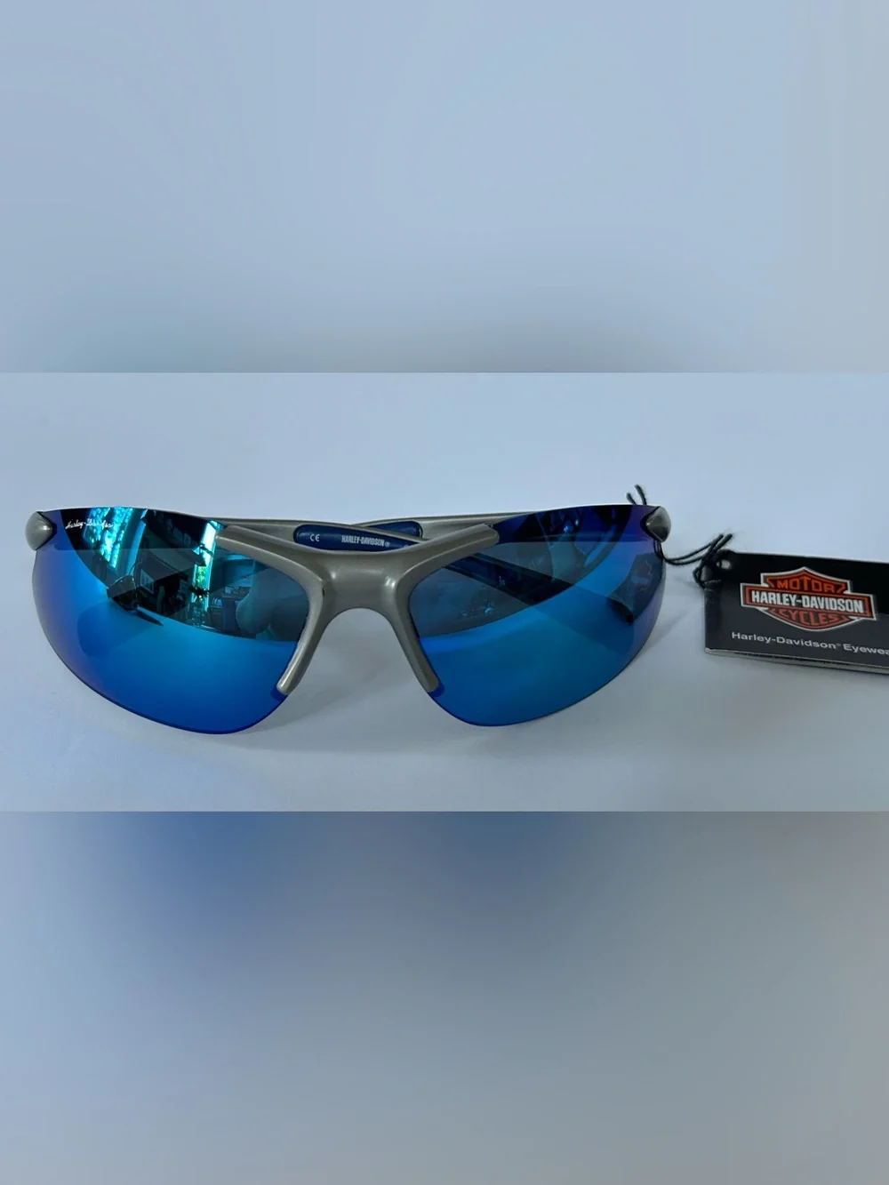 Harley-Davidson Silver Frame with Blue Mirrored Wrap Sunglasses